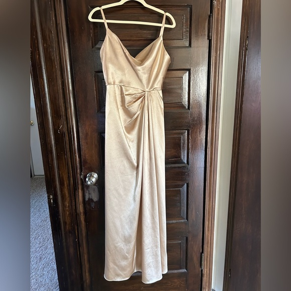 Azazie Brielle Gold Satin Bridesmaid Dress - Picture 1 of 3